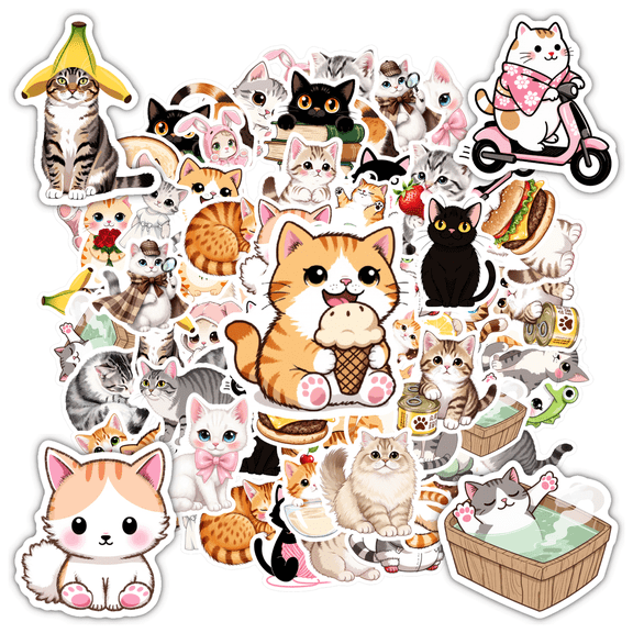 35pcs Cartoon Stickers Cat Stickers Cute Stickers Animal Funny Stickers for Laptops Phones Suitcases