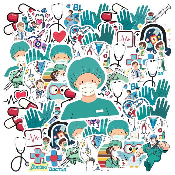 35pcs Cartoon Stickers Doctor Stickers Nurse Healthcare Stickers for Laptops Suitcases