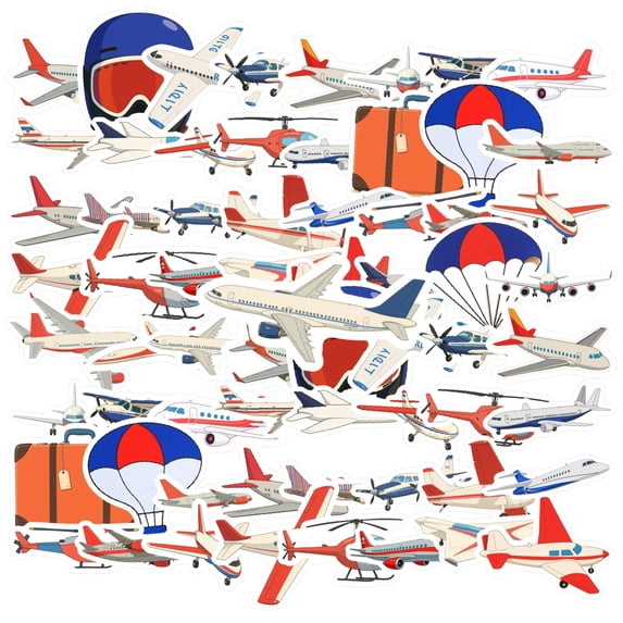 35pcs Colorful Aircraft Stickers Aviation Kids Stickers Transportation Fun Stickers for Laptops Notebooks Suitcases