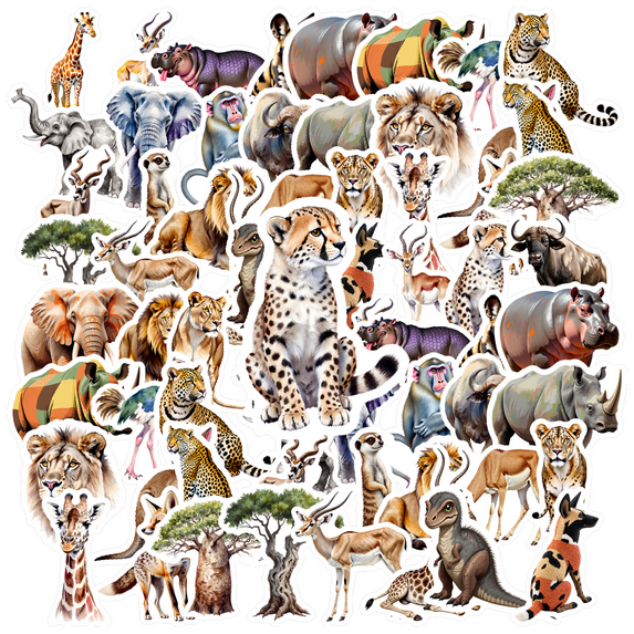 35pcs Colorful Animal Stickers Wild Animal Stickers Cartoon Safari Stickers for Suitcases Notebooks Laptops