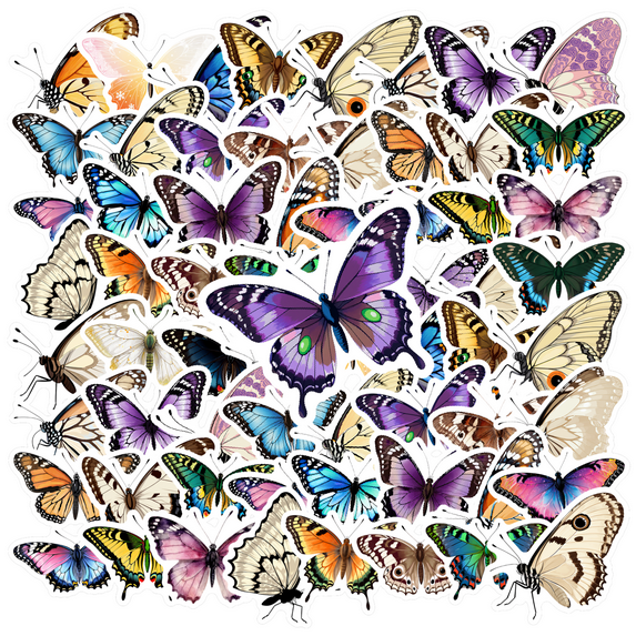 35pcs Colorful Butterfly Stickers Nature Stationery Stickers Pack for Laptops Suitcases Phones