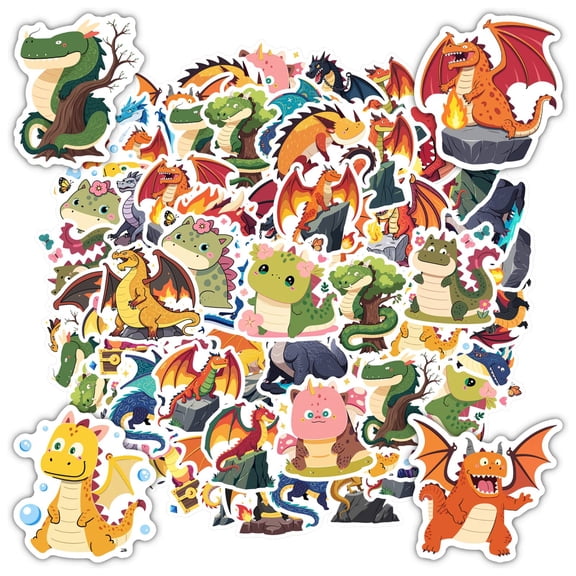35pcs Colorful Dragon Stickers Cartoon Fantasy Stickers Funny Stickers for Laptops Notebooks Suitcases