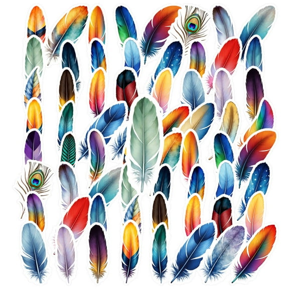 35pcs Colorful Feather Stationery Stickers Nature Kids Stickers for Luggage Laptop Phone