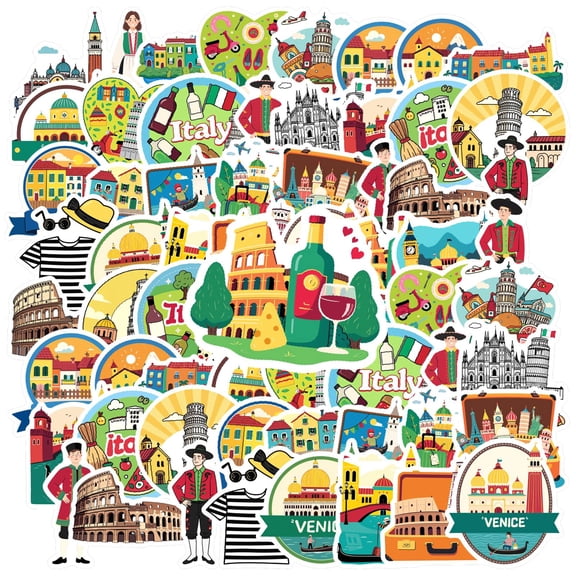 35pcs Colorful Italy Stationery Stickers Culture Teacher Reward Stickers Travel Animal Stickers for Suitcase Fridge Phone