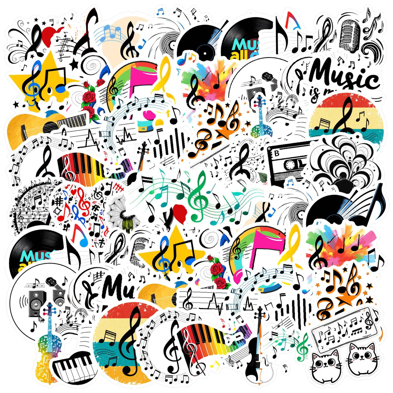 35pcs Colorful Music Stickers Retro Instrument Stickers Floral Fun ...