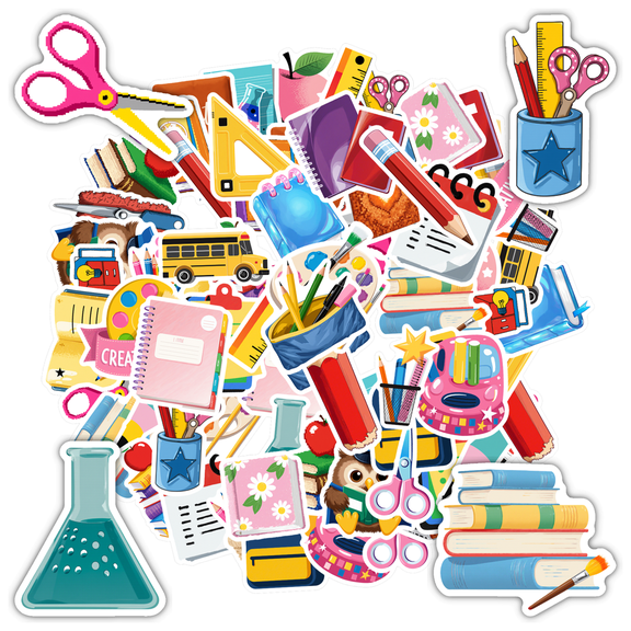 35pcs Colorful Stationery Stickers Cute Kids Stickers DIY Teacher Reward Stickers for Laptops Notebooks Suitcases