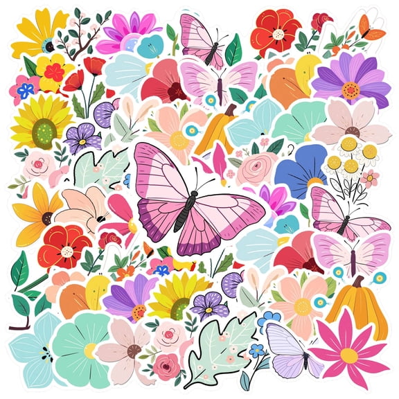 35pcs Colorful Stationery Stickers Floral Kids Stickers Butterfly Nature Graffiti Decals for Laptops Suitcases