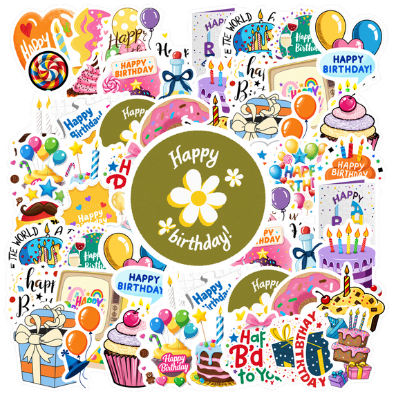 35pcs Colorful Stickers Birthday Stickers Cartoon Stickers Celebration Stickers for Laptops Notebooks Suitcases
