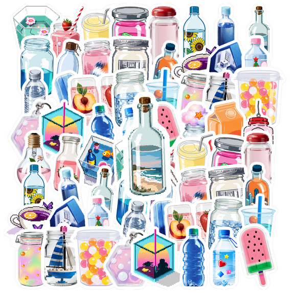 35pcs Colorful Stickers Drink Stickers Cute Stickers Coolers Decorative Stickers for Laptops Notebooks Suitcases