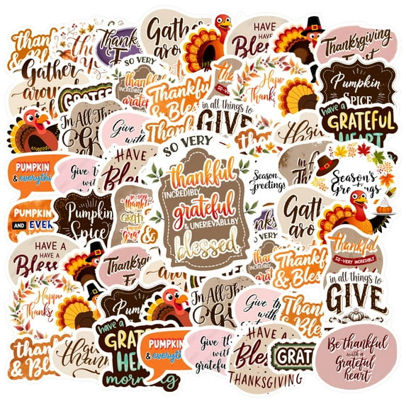 35pcs Colorful Turkey Stickers Autumn Gratitude Stickers Harvest Thanksgiving Stickers for Laptops Notebooks Suitcases