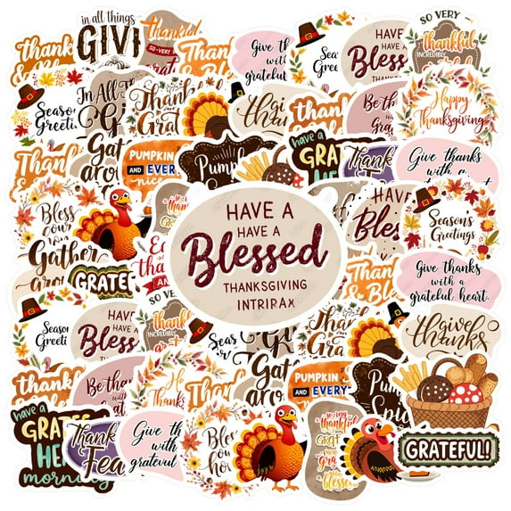35pcs Colorful Turkey Stickers Autumn Gratitude Stickers Harvest Thanksgiving Stickers for Laptops Notebooks Suitcases