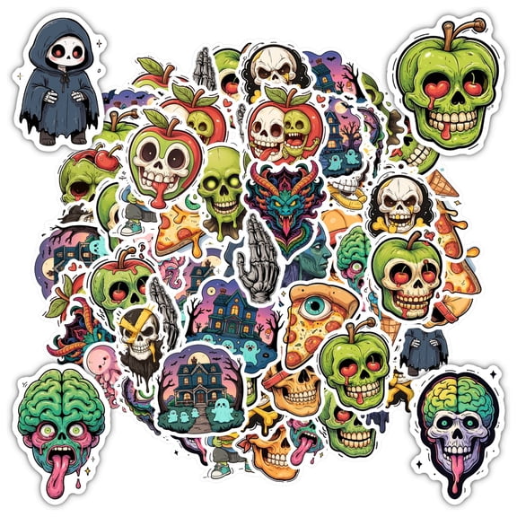 35pcs Creepy Stickers Skull Stationery Stickers Psychedelic Kids Stickers for Notebooks Luggage Laptop