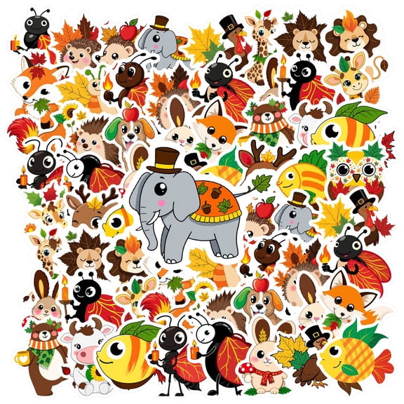 35pcs Cute Animal Stickers Autumn Stationery Stickers Cartoon Kids Stickers for Laptops Phones Notebooks