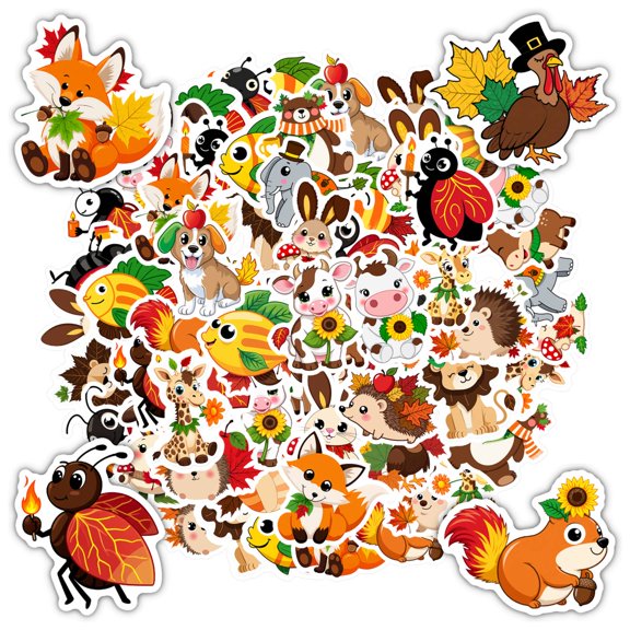 35pcs Cute Animal Stickers Autumn Stationery Stickers Cartoon Kids Stickers for Laptops Phones Notebooks