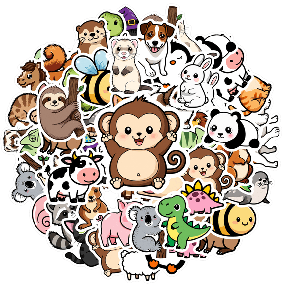 35pcs Cute Animal Stickers Cartoon Funny Stickers Stationery Stickers for Luggage Phone Notebook