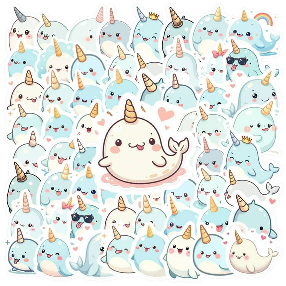 35pcs Cute Animal Stickers Cartoon Stationery Stickers Narwhal DIY Stickers for Laptop Phone Suitcase