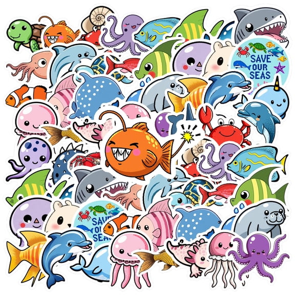 35pcs Cute Animal Stickers Kids Stickers Ocean Stationery Stickers for Laptops Phones Suitcases
