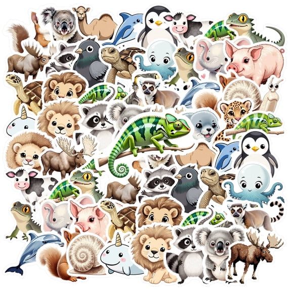 35pcs Cute Animal Stickers Kids Stickers Wildlife Cartoon Stationery Stickers for Phone Luggage Laptop
