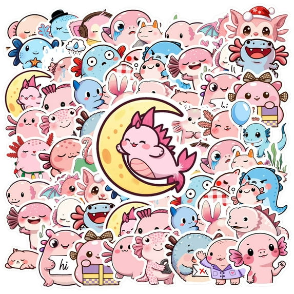 35pcs Cute Axolotl Animal Stickers Funny Cartoon Stationery Stickers for Luggage Phone Laptops