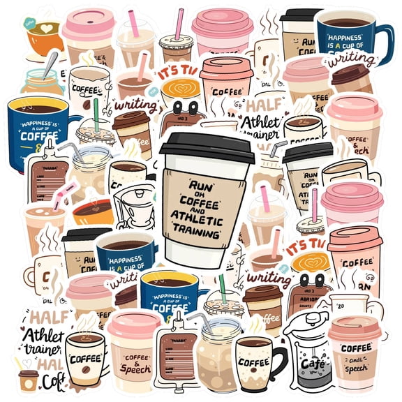 35pcs Cute Coffee Stickers Beverage Cafe Stickers Coffee Decals for Laptops Notebooks Suitcases
