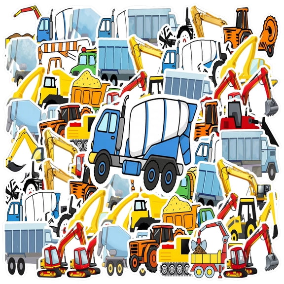 35pcs Cute Construction Stickers Machinery Vehicle Stickers Cartoon Stickers for Laptops Notebooks Suitcases