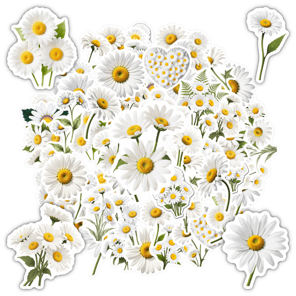 35pcs Cute Daisy Stickers Flower Stickers Decorative Stickers for Laptops Notebooks Suitcases