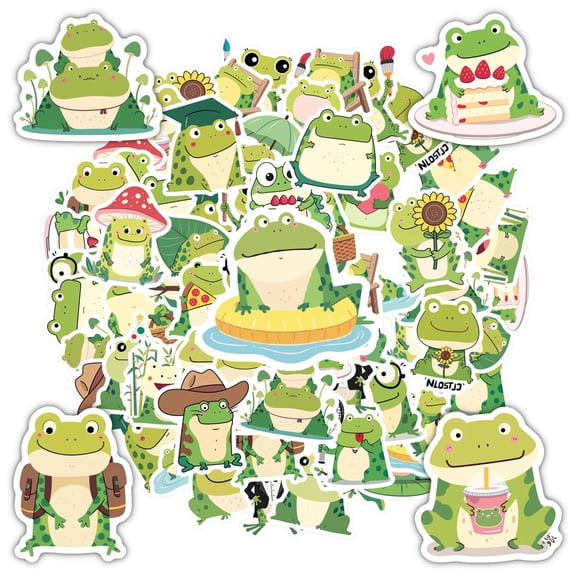 35pcs Cute Frog Stickers Animal Stationery Stickers Cartoon Frog Teacher Reward Stickers for Laptops Suitcases