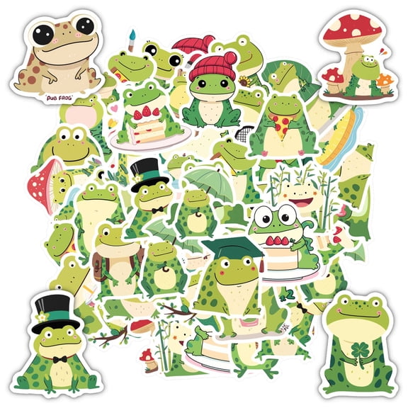 35pcs Cute Frog Stickers Animal Stationery Stickers Cartoon Frog Teacher Reward Stickers for Laptops Suitcases