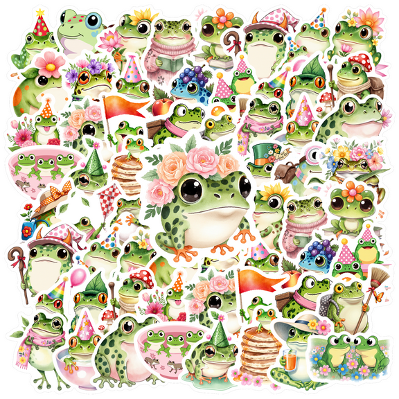 35pcs Cute Frog Stickers Celebration Stickers Floral Stickers Fun Stickers for Laptops Notebooks Suitcases