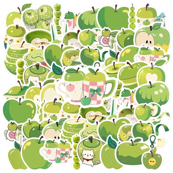 35pcs Cute Green Apples Stickers Fruits Animal Decals for Laptops Suitcases Guitars