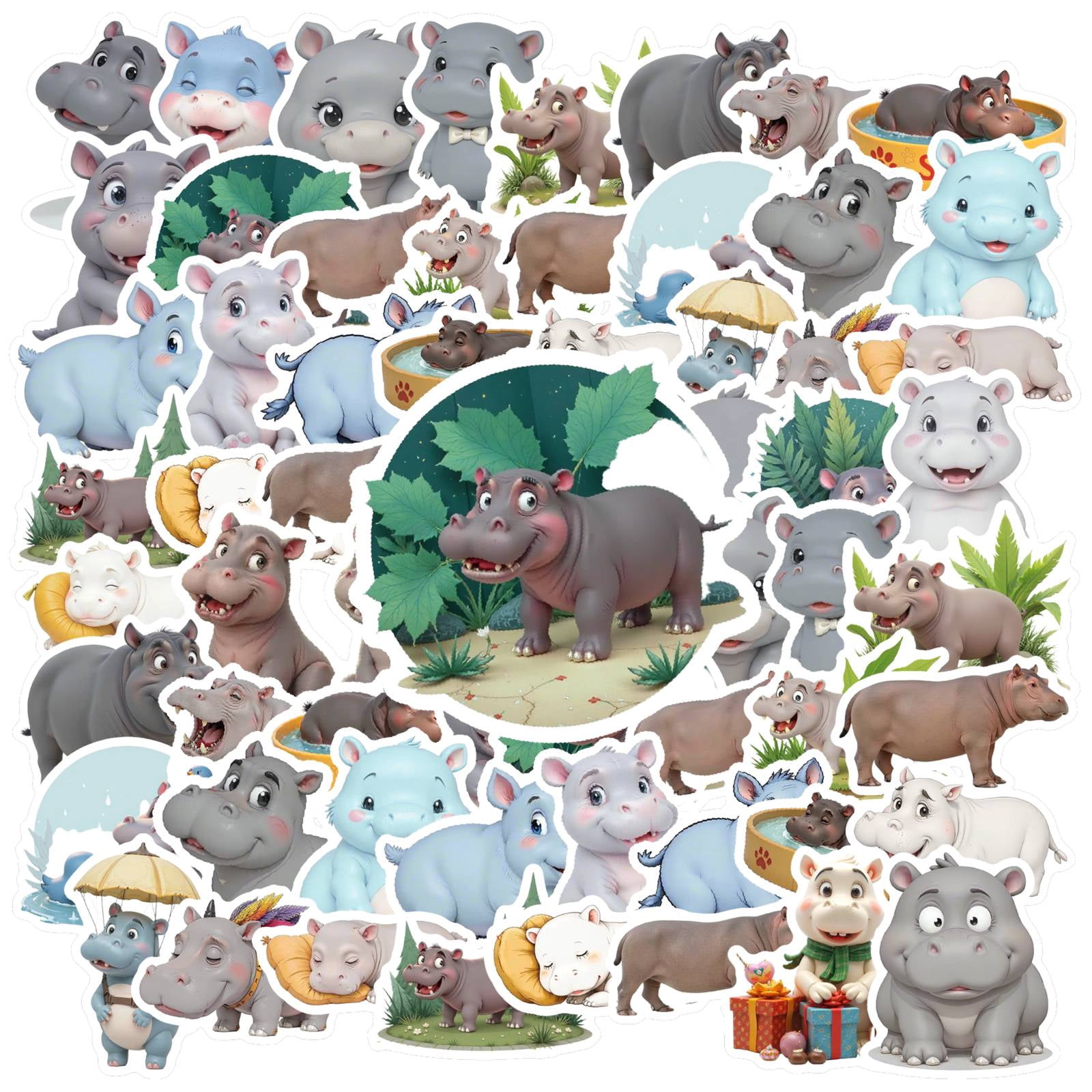 35pcs Cute Hippo Stickers Funny Animals Decals Cartoon PVC Waterproof ...