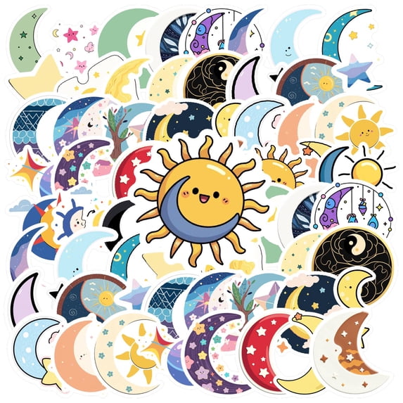 35pcs Cute Moon Stickers Celestial Sun Stickers Stars Cartoon for Laptops Notebooks Suitcases