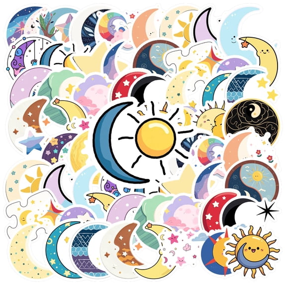 35pcs Cute Moon Stickers Celestial Sun Stickers Stars Cartoon for Laptops Notebooks Suitcases