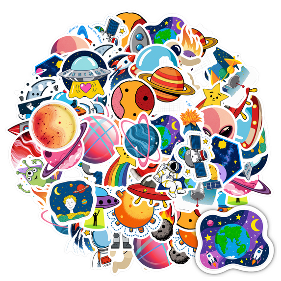 35pcs Cute Space Stationery Stickers Astronaut Funny Stickers UFO Kids Stickers Toy for Phone Laptop Suitcase