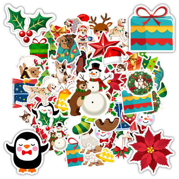 35pcs Cute Stationery Stickers Festive Kids Stickers Toy Christmas Animal Stickers for Luggage Laptop Suitcase