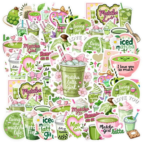 35pcs Cute Stationery Stickers Matcha Drink Stickers Cafe Kids Stickers for Luggage Laptop Suitcase