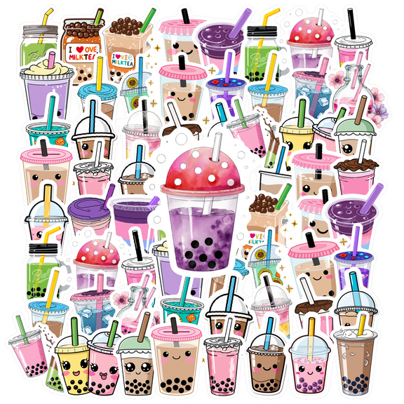 35pcs Cute Stickers Bubble Tea Fun Stickers Drink Beverage Stickers for Phone Laptop Suitcase