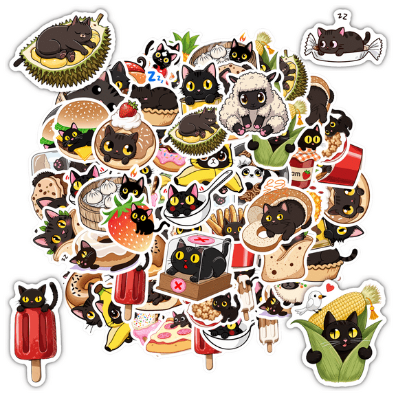 35pcs Cute Stickers Cat Stickers Funny Stickers PVC Sticker Food Stickers for Laptops Notebooks Suitcases