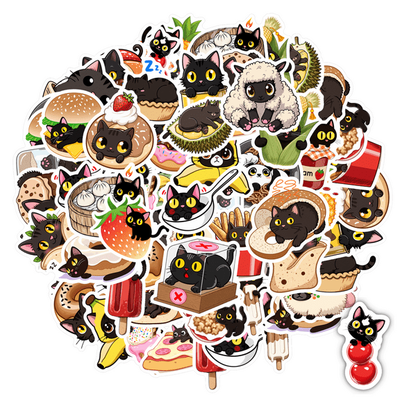 35pcs Cute Stickers Cat Stickers Funny Stickers PVC Sticker Food Stickers for Laptops Notebooks Suitcases