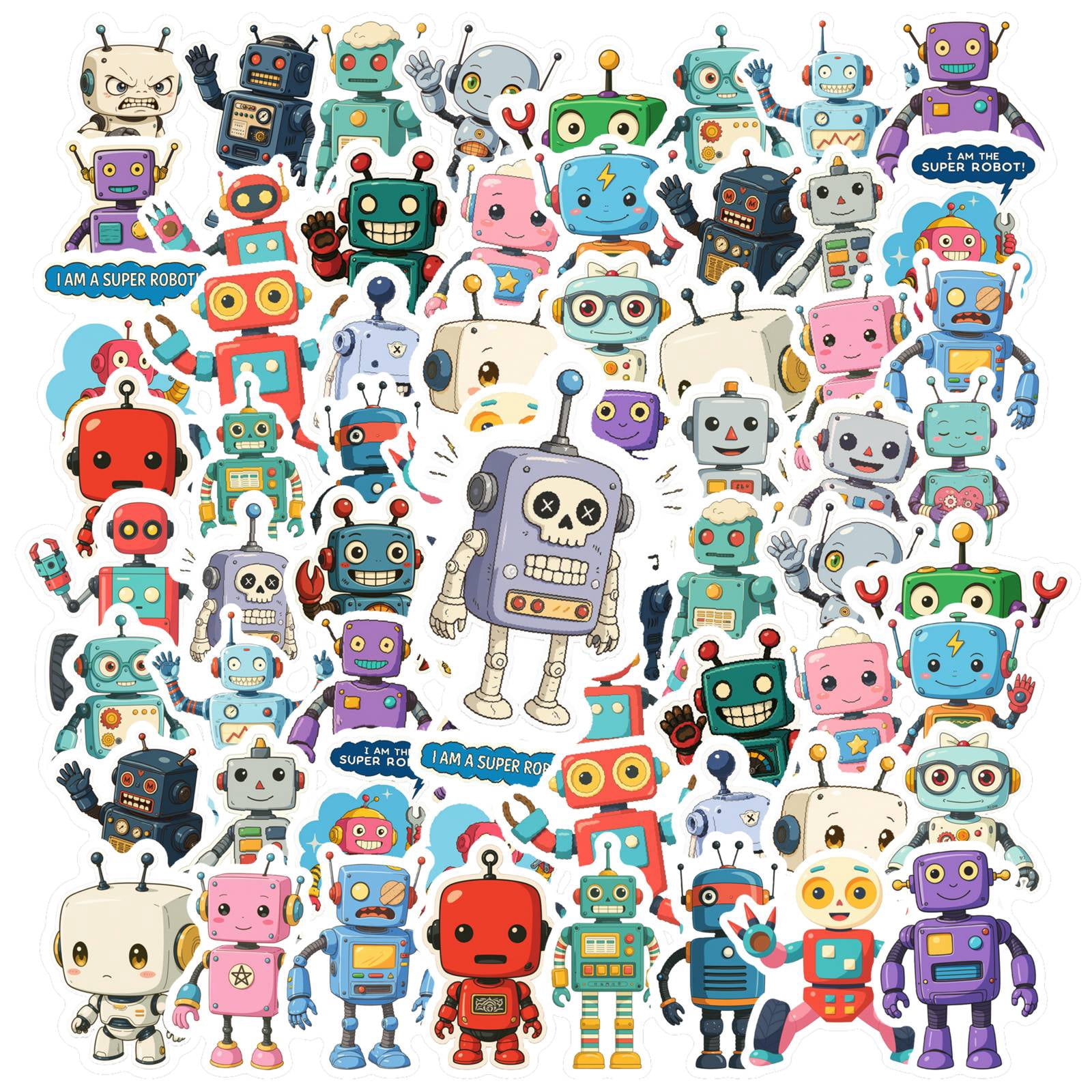 35pcs Cute Stickers Robot Stickers PVC Technology Stickers Stationery ...