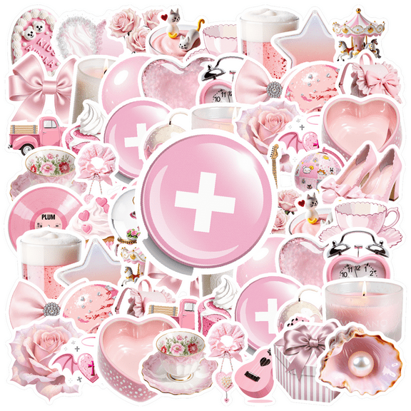35pcs Cute Stickers Sweet Stationery Stickers Romantic Pink Animal Stickers for Laptops Suitcases