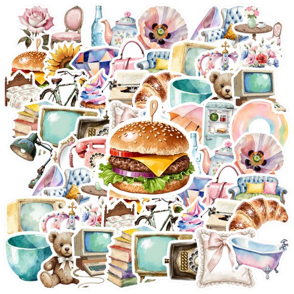 35pcs Delicate Retro Stickers Cute Cartoon Stickers Vintage Lifestyle Stickers for Laptops Phones Suitcases