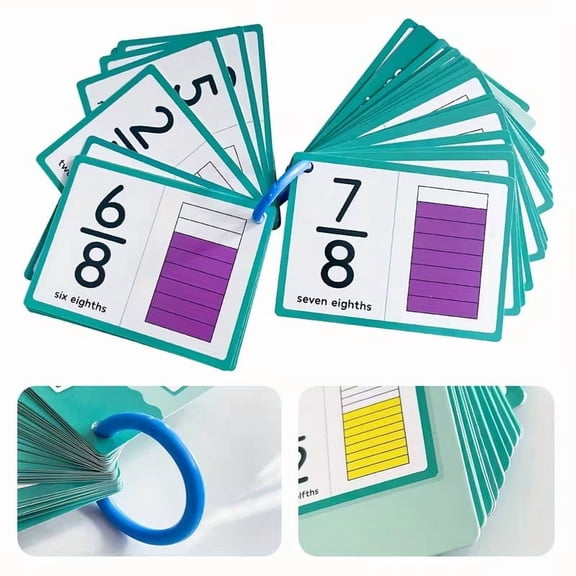 35pcs Double-Sided Fraction Flash Cards for Math 1-12 Learning, Homeschool Classroom