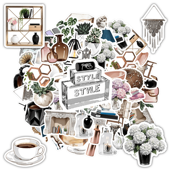 35pcs Elegant Stickers Floral Vintage Stickers Kitchenware Stickers Home Decor Stickers for Laptops Notebooks Suitcases