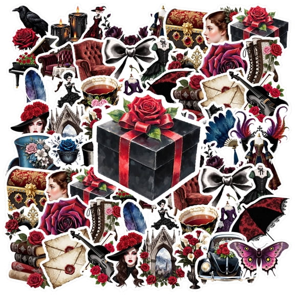 35pcs Elegant Stickers Gothic Stationery Stickers Romantic Teacher Reward Stickers Vintage Animal Stickers for Laptops Suitcases Notebooks