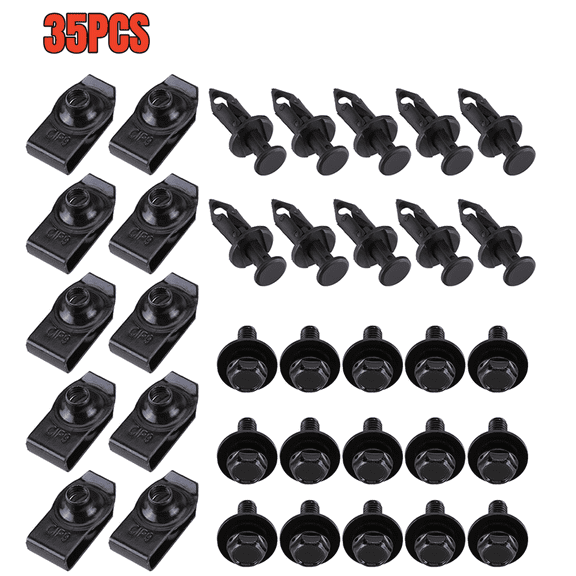35PCS Engine Under Cover Splash Shield Guard Body Bolts Bumper Fender Liner Push Retainer Fastener Rivet Clips , black