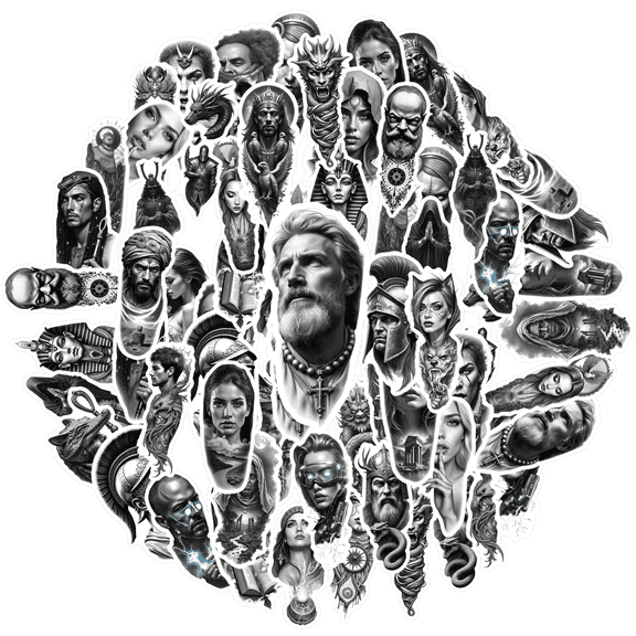 35pcs Ethnic Warrior Stickers Stationery Hero Stickers Graffiti Mythical Stickers for Phone Laptop Suitcase