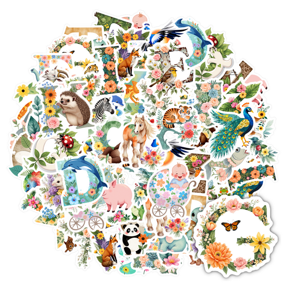 35pcs Floral Alphabet Stickers Animal Decals Cute Stickers for Laptops Phones Suitcases