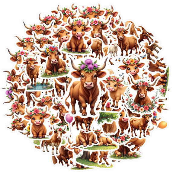 35pcs Floral Stickers Cow Animal Stickers Cute Stickers for Notebooks Laptops Suitcases
