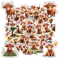 35pcs Floral Stickers Cow Animal Stickers Cute Stickers for Notebooks Laptops Suitcases